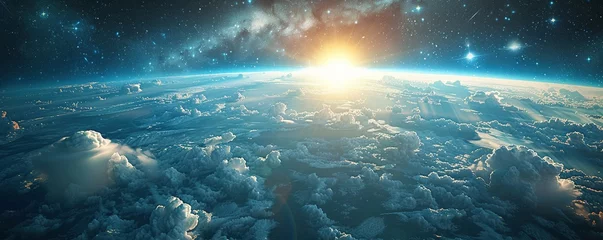 Foto op Plexiglas Cinematic shot of planet earth globe clouds and space background. © Coosh448