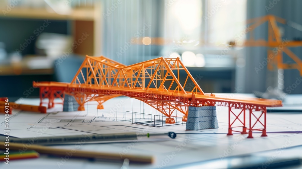 Poster vision of architecture of a 3d model bridge project