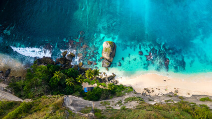 Aerial view of beautiful Diamond Beach in Nusa Penida, Bali, Indonesia