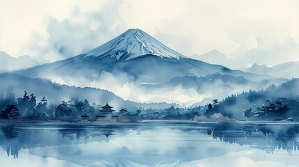 Introspective View of Mount Fuji in Soft Shades, generative ai