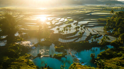 Aerial view of Weekacura Waterfall in East Nusa Tenggara, Sumba, Indonesia