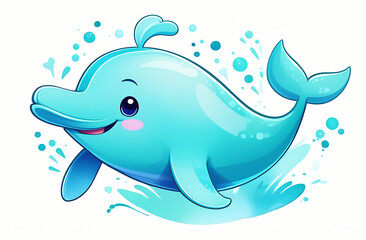 Illustration of a cute dolphin drawn on a white background