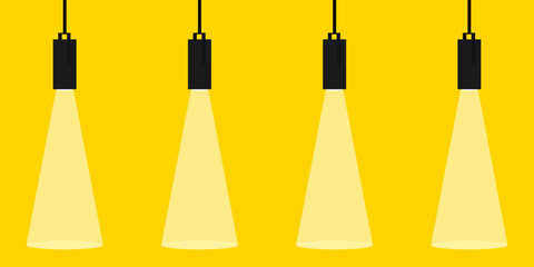 Naklejka premium Lamp illumination icon in flat style. Spotlight vector illustration. Movie spotlight. Vector flat spotlight on yellow backgroun