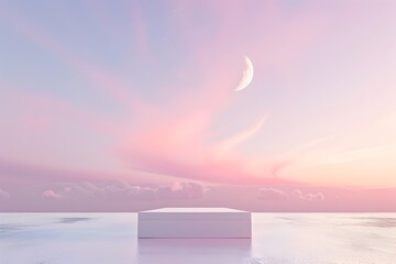 Pastel Primrose Gradient Background Illuminated by a Soft Crescent Moon's Light
