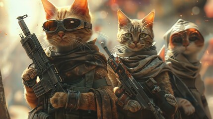 A virtual reality game world dominated by cat avatars in an endless war