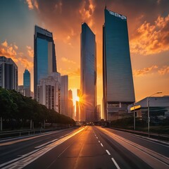 sunset over the city
