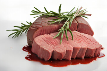 raw beef steak with rosemary