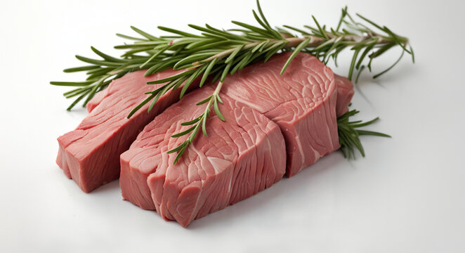 raw beef steak with rosemary