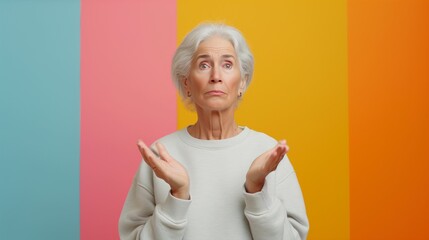 Pensive Senior Woman with Upturned Palms - obrazy, fototapety, plakaty