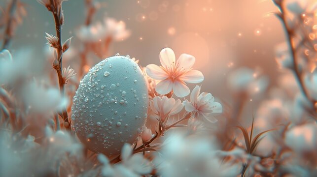 Whispers of Spring: Delicate Egg and Flower Composition, generative ai