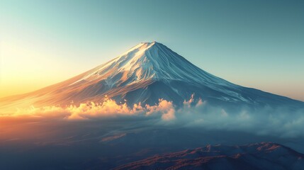 Golden Hour Glow: Detailed View of Mount Fuji's Summit, generative ai - obrazy, fototapety, plakaty