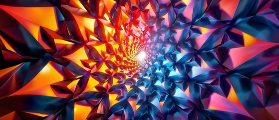 Foto op Plexiglas A mesmerizing 3D kaleidoscope of geometric shapes, continuously evolving and changing color © Seksan
