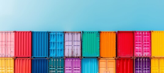 Colorful shipping containers neatly aligned for storage and transportation efficiency