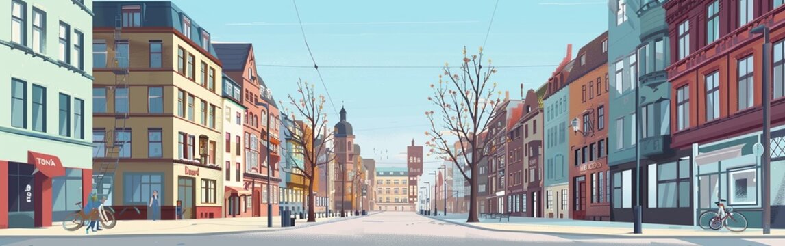  city street scene, vector, flat, day time © vardan