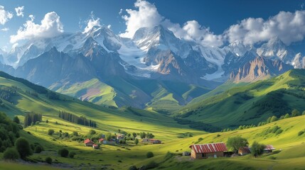 Fototapeta na wymiar Panoramic View of the Greater Caucasus Range, generative ai