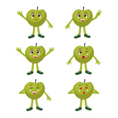 Obraz premium Vector illustration of cute green apple characters with human face showing different emotion