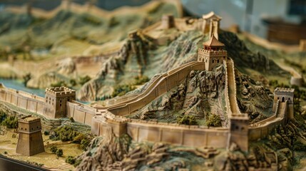 Naklejka premium model of the Chinese wall in a museum with good lighting