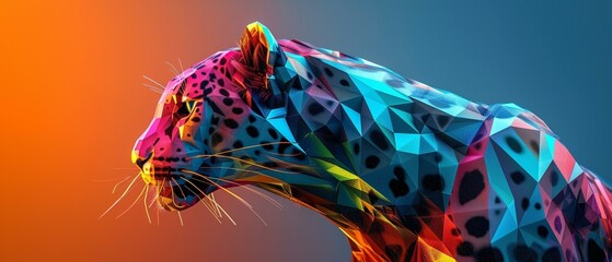 A 3D model of a polygonal animal, blending the natural with the digital in vivid colors