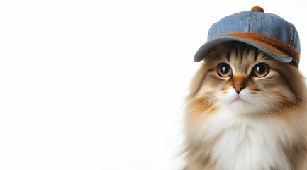  A PREMIUM IMAGE OF BEAUTIFUL CAT WEARING A HEAT WITH ISOLATED WHITE BACKGROUND, GENERATIVE AI