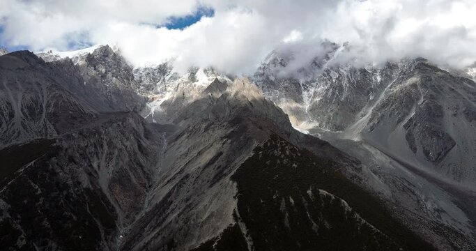 Aerial footage of glacier mountains landscape in Tibet, China