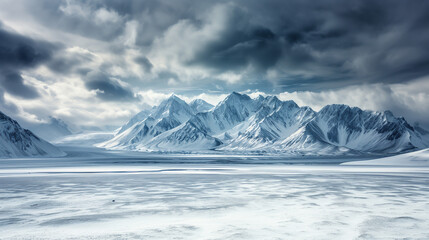 Fototapeta na wymiar Montañas completamente nevadas en un paisaje polar