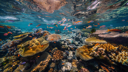 Peces de colores en un arrecife de coral