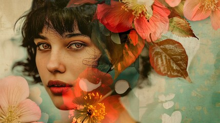 Modern collage art image of a young woman. flower elements generate ai