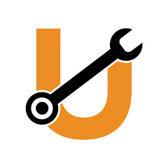 Wrench logo combine with letter U vector template