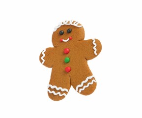 Christmas cookie in shape of gingerbread man isolated on white