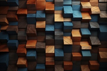 Solid Wooden Block Wall in 3D Texture Generative AI