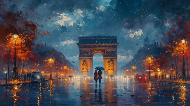Lovers Embracing at the Arc de Triomphe, generative ai