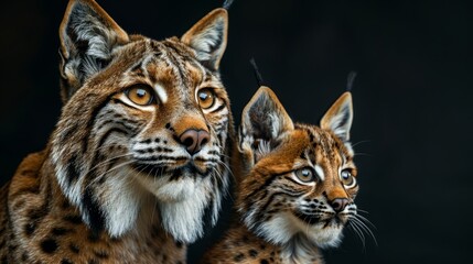 Naklejka na ściany i meble Male lynx and cub portrait with text space, object on right side, perfect for detailed descriptions