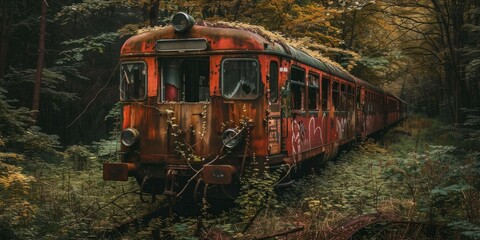 Obraz premium Nature's Reclamation: The Apocalyptic Train