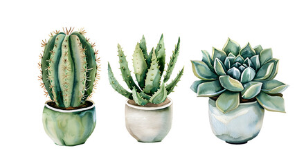 Textured Watercolor Succulents and Cacti