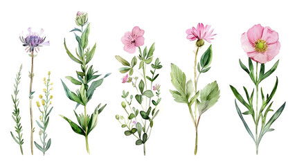 Scientific Watercolor Set of Various Flowers