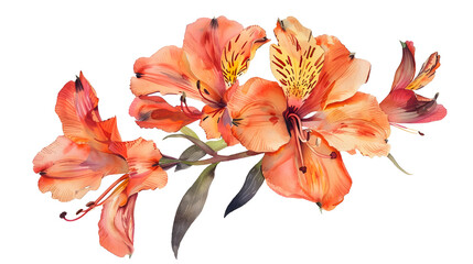 Orange Watercolor Flowers Closeup