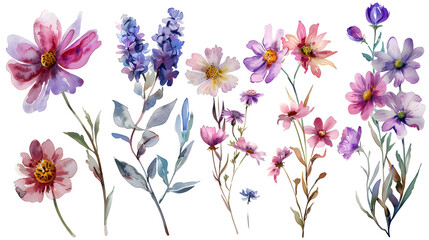 Enchanting Watercolor Fairy-tale Flowers - obrazy, fototapety, plakaty
