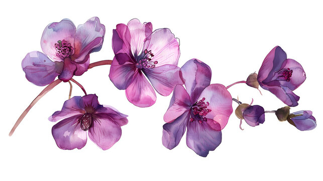 Purple Watercolor Floral Branch Isolated