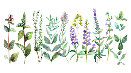 Medicinal Plants in Watercolor - obrazy, fototapety, plakaty