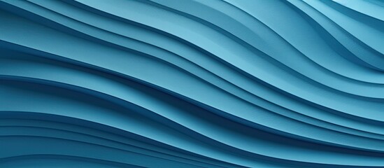 A closeup of an azure wave pattern on a wall, mimicking the fluidity and tranquility of water. The...