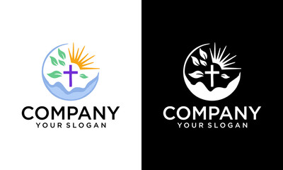 Podcast logo template. Mic microphone and sunrise illustration. Design element for karaoke, podcast, singer logo