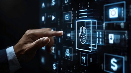 Entrepreneur know customer concept, identity of your clients for growing business, businessman touching a virtual screen with virtual KYC icon.  Identity for concepts of working from home online