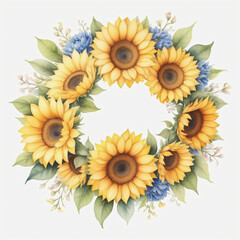 Drawing og sunflower crown on white background