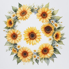 Drawing of sunflower crown on white background