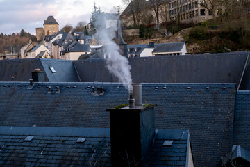 Chimney smoke in Luxembourg Grund