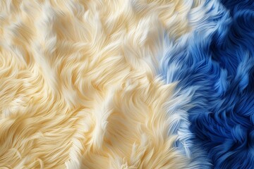 Luxurious abstract fur texture with a royal blue and pale yellow color scheme, showcasing a soft, dense fur with a rich, tactile sensation. - obrazy, fototapety, plakaty