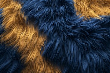 Luxurious abstract fur texture with a royal blue and pale yellow color scheme, showcasing a soft, dense fur with a rich, tactile sensation.