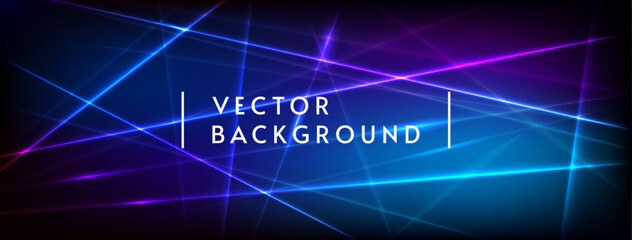 Vector illustration. Neon lines, lasers. Horizontal banner.