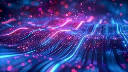 Obraz premium Technology background dynamic flow of glowing digital lines with floating particles