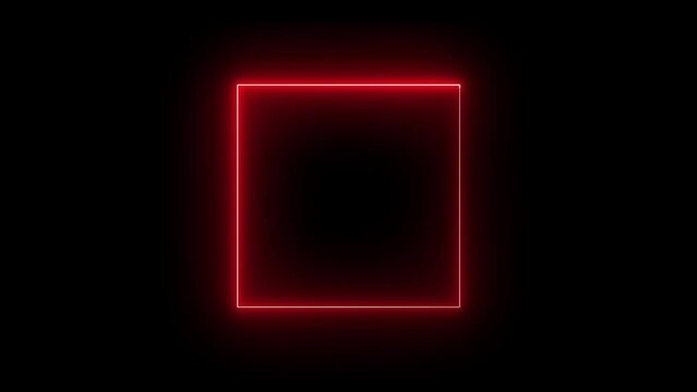 Neon line frame animation. Abstract moving neon square, rectangle frame animation on black background.